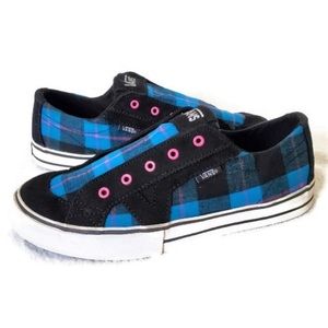 🖤VANS 2011 VINTAGE TEAL TORY PLAID & BLACK SUEDE SLIP-ON SNEAKERS SIZE 5🖤